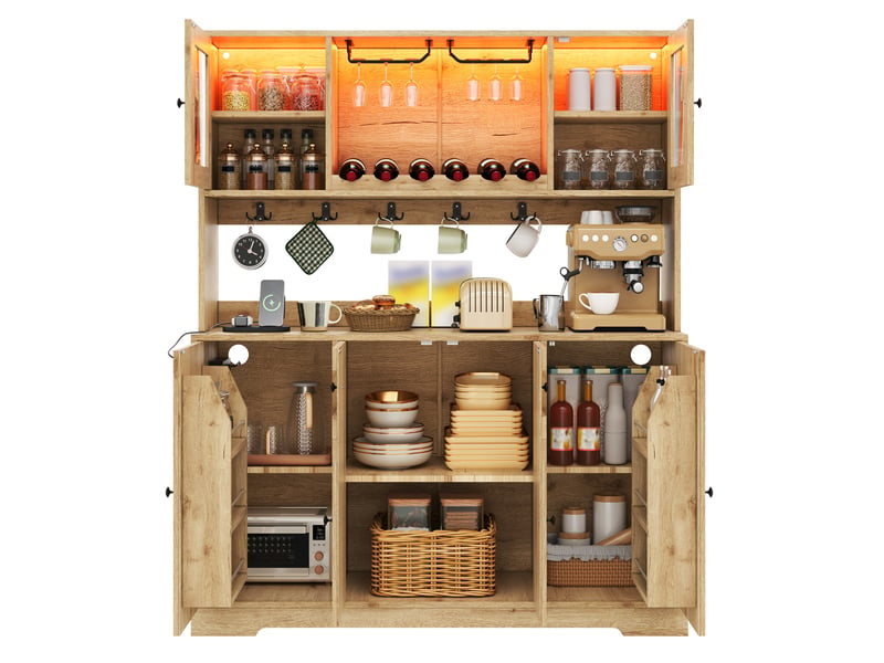  Meuble de cuisine muvano avec éclairage led et prises intégrées, naturel, 140 × 40 × 173 cm  - Conforama A