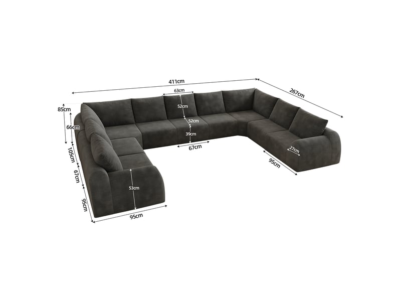 Canapé panoramique en u 9 places gris foncé, revêtement chenille, mousse haute élasticité, sans montage, 411 cm - Conforama C