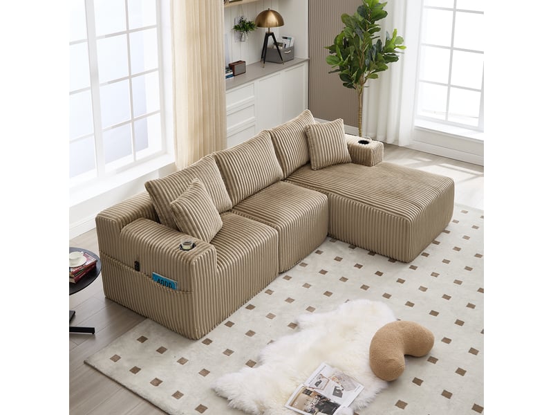  Canapé d’angle réversible 3 places en velours côtelé kaki, 257 cm, sans montage W2845S00160 - Conforama B