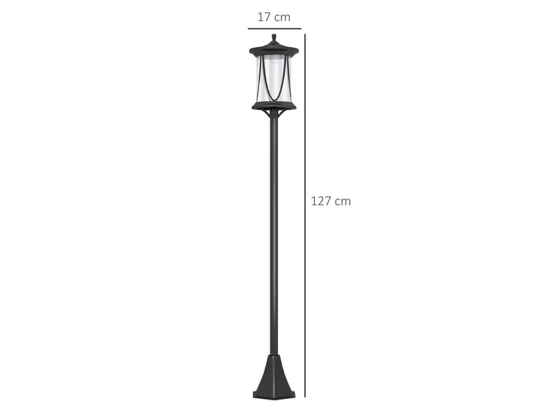  Lampadaire solaire led 17 x 17 x 127 cm noir, abs, lumière led froide, capteur de lumière, ip44, pour extérieur  - Conforama C