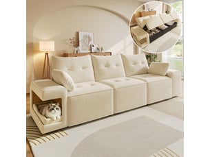Canapé droit fixe <strong></strong> <strong></strong> 3 places Tissu beige avec coffre de rangement