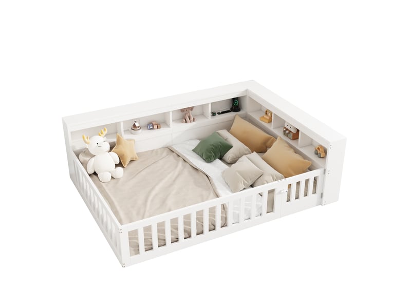  Lit enfant 140x200 cm, canapé-lit,  rangement, prise et usb, sommier, aggloméré, blanc, sans matelas  - Conforama A