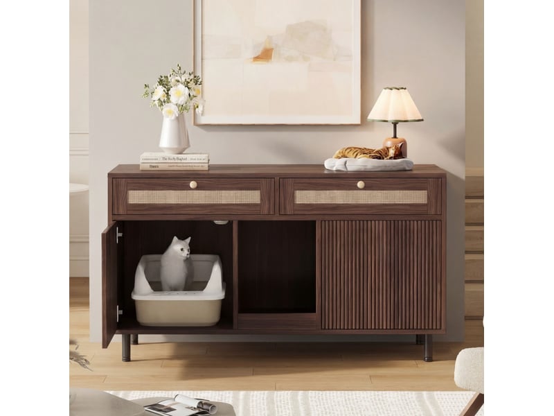 Meuble de rangement 2 portes 120x50x65 cm, buffet avec 2 tiroirs, plateau amovible, grand rangement moderne, mdf noyer - Conforama D