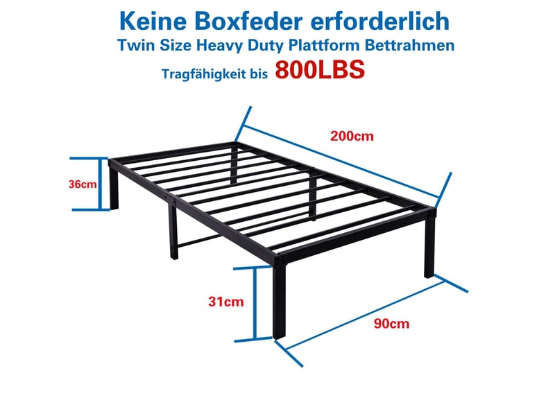 Lit simple 90 × 200 cm en métal avec rangement sous le lit, structure silencieuse pour chambre - Conforama C