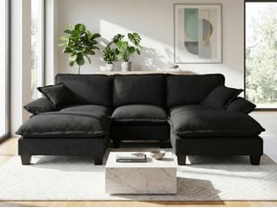 Canapé d'angle droit fixe BGSRYAO 5 places Tissu Noir