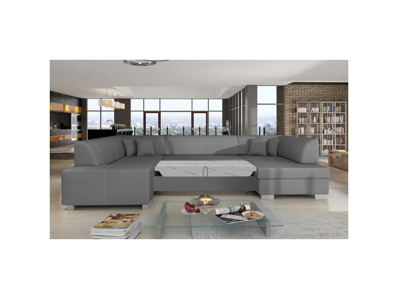 Canapé panoramique en u gris convertible 6 places havane avec couchage spacieux  - Conforama D