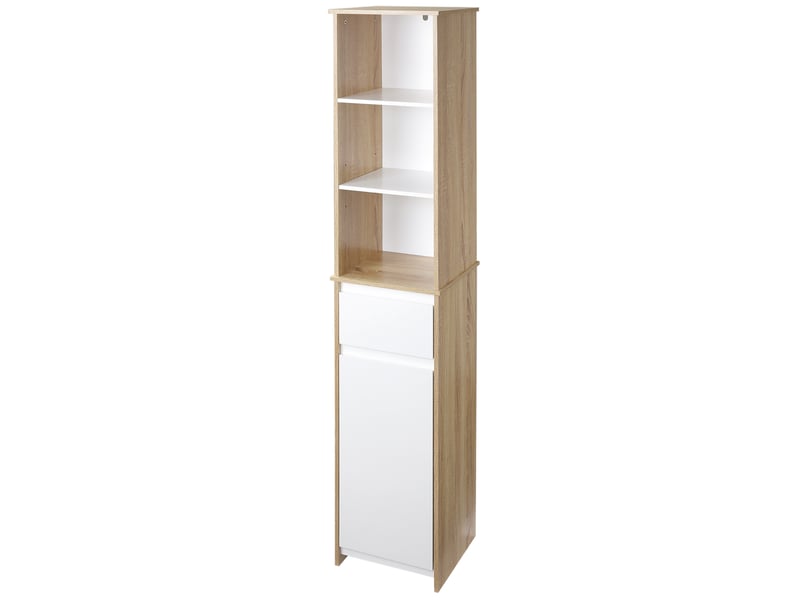 Armoire de salle de bain haute, colonne de salle de bain avec 1 porte, tiroir et 3 étagères, étagère réglable pour cuisine et salon, 32,6x30x171,2cm - Conforama B