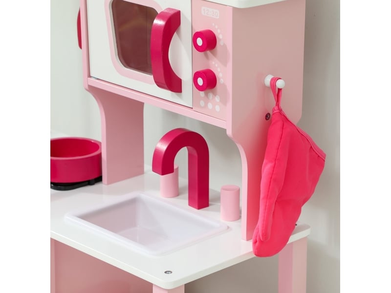  Cuisine-jouet enfant 55x24x86 cm – rose – sons, micro-ondes, évier et accessoires en bois, format compact  - Conforama D