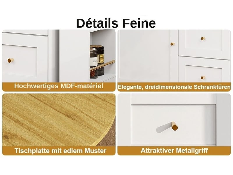  Servers, sideboards &amp; buffets - table de bar extensible avec rangement (138-204 × 39 × 105cm) buffet d'armoires de cuisine - mdf+metal - blanc - usage domestique - installation simple N620P31073132W - Conforama C