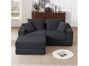 Canapé droit compressé fixe <strong>BEAOK</strong> <strong></strong> 3 places Velours côtelé gris foncé