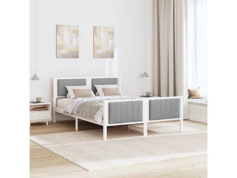 Lit double- lit adulte - cadre de lit avec tête de lit blanc et gris clair 135 x 190 cm - Conforama C
