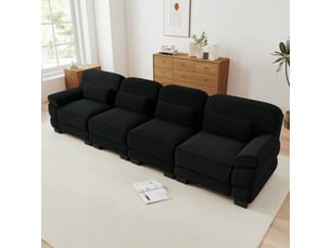 Canapé modulable - 4 places - coussins lombaires - velours côtelé - mobilier de salon - configuration flexible - pratique - noir