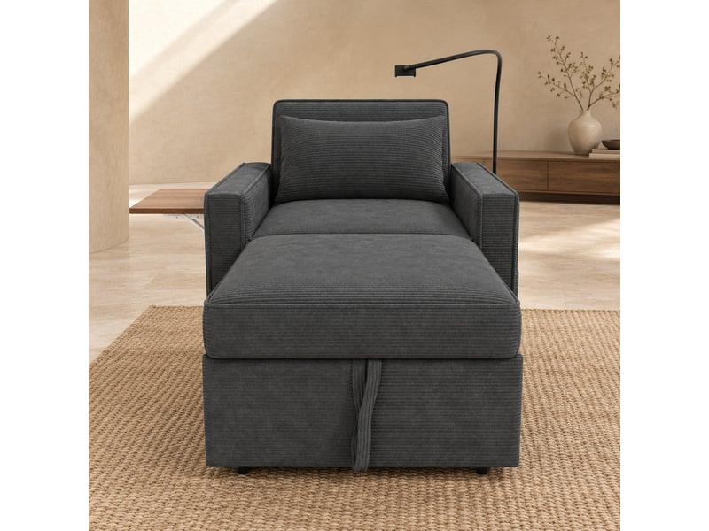  Fauteuil-lit modenvie 1 place convertible gris en velours côtelé avec usb et type-c  - Conforama E