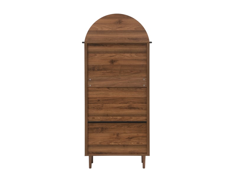  Buffet rétro avec portes en verre bombé, meuble de rangement design avec étagères réglables, couleur noyer, 70x38x165 cm  - Conforama W