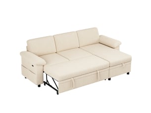 Canapé d'angle réversible convertible <strong>FLORAGRACE</strong> <strong></strong> 3 places Velours côtelé beige avec coffre de rangement