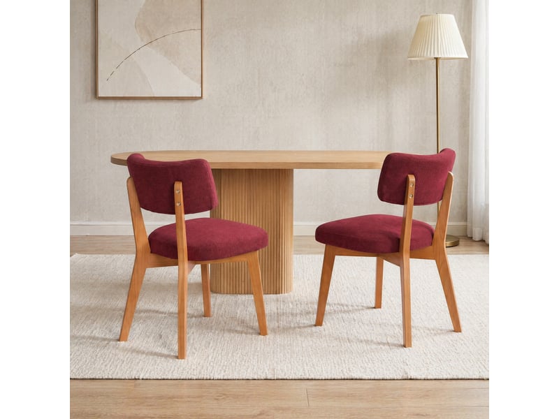  Lot de 2 chaises de salle à manger en tissu rouge bordeaux  - Conforama E