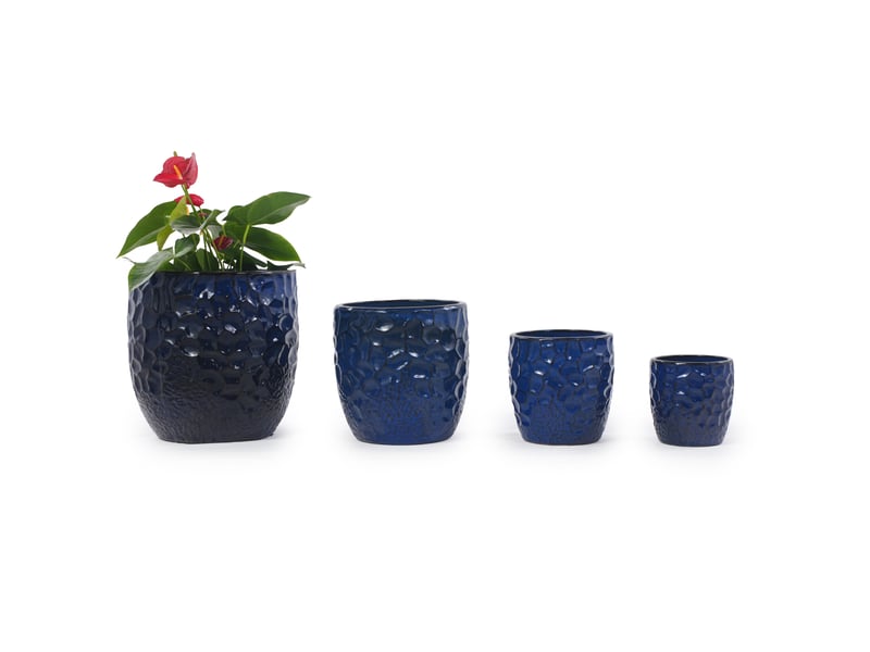  Pot de plantation en céramique ø38 cm, relief martelé, bleu marine brillant  - Conforama B