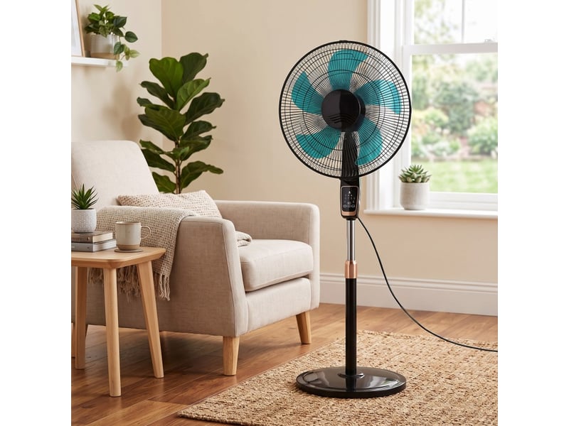  Ventilateur sur pied noir 45 cm - 75 w - télécommande - base solide  - Conforama D