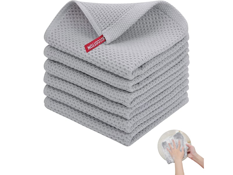  Lot de 6 torchons de cuisine,meulva,35x34x1 cm,tissage nid d’abeille,coton,gris clair  - Conforama A