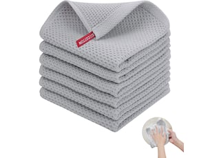 Lot de 6 torchons de cuisine,meulva,35x34x1 cm,tissage nid d’abeille,coton,gris clair