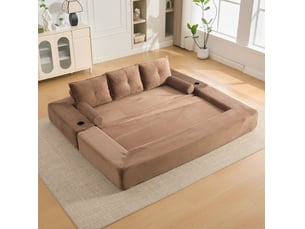 Canapé convertible 3 places 232x98x80 cm en velours côtelé marron
