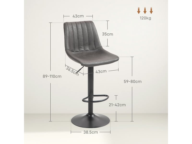  Ensemble de 2 tabourets de bar modernes avec dossier, repose-pieds et hauteur réglable, gris  - Conforama E