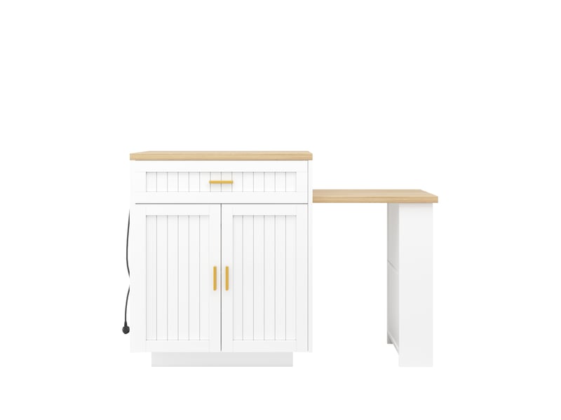  Îlot de cuisine extensible 121,5x70x92 cm avec prise intégrée mdf métal blanc  - Conforama A