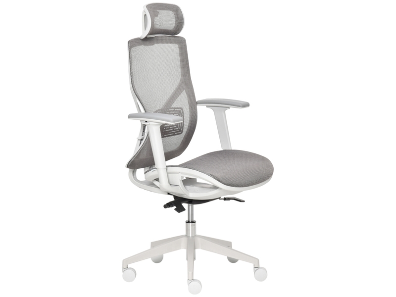  Chaise gaming pivotante, appui-tête, lombaire, accoudoirs 3d, roulettes 360°, mesh, grise, 67x65x120-128 cm.  - Conforama B