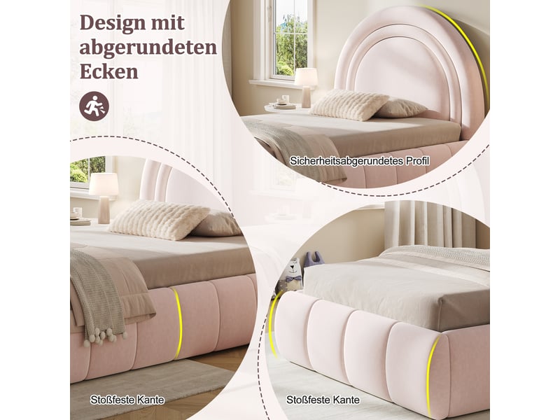  Lit coffre enfant 90x200 cm avec rangement hydraulique et tête de lit rembourrée lit simple avec sommier à lattes en velours rose BUYDEEMEUS - Conforama D