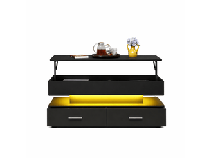 Table basse noire 100x50x44 cm – réglable, led et bluetooth, 2 tiroirs – meuble salon moderne