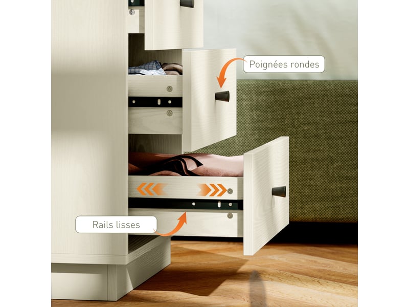  Commode 4 tiroirs moderne, meuble de rangement pour chambre à coucher, salon, entrée, 47 x 29 x 75 cm, crème  - Conforama R