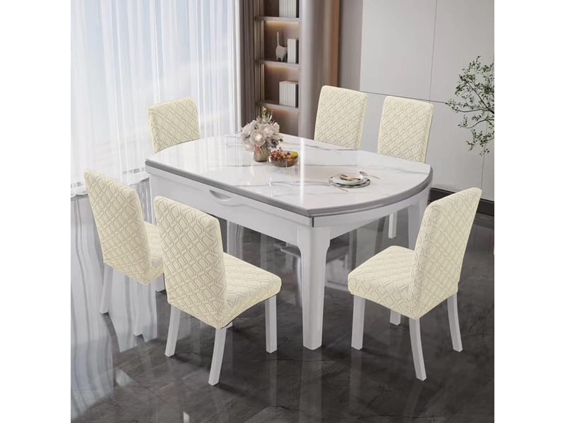  Lot de 6 housse de chaise - beige, lot de 6 lot de 6 housses de chaises de salle à manger, protections élastiques pour chaises de salle à manger, amovibles et lavables, a XLH-ZLS-009453MF - Conforama E