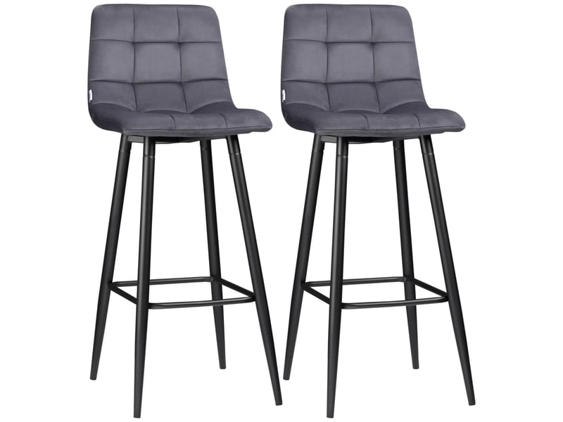  Ensemble de 2 tabourets de bar hauts, revêtus de velours, avec repose-pieds et dossier, gris  - Conforama A