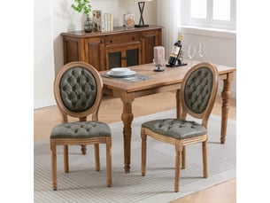 Chaises de salle à manger campagne française – lot de 2, ovale, capitonné, cuir pu et laine, clous décoratifs, de1839wp