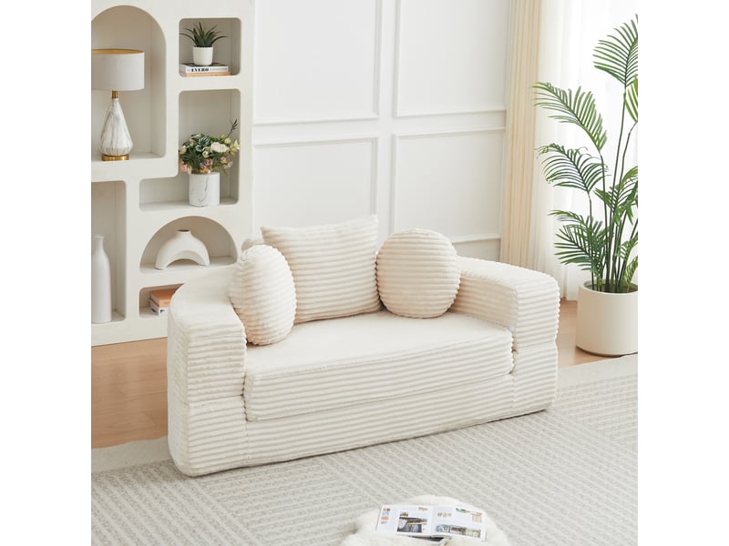  Canapé convertible rond 4-en-1 en velours côtelé beige Fay Lum - Conforama W