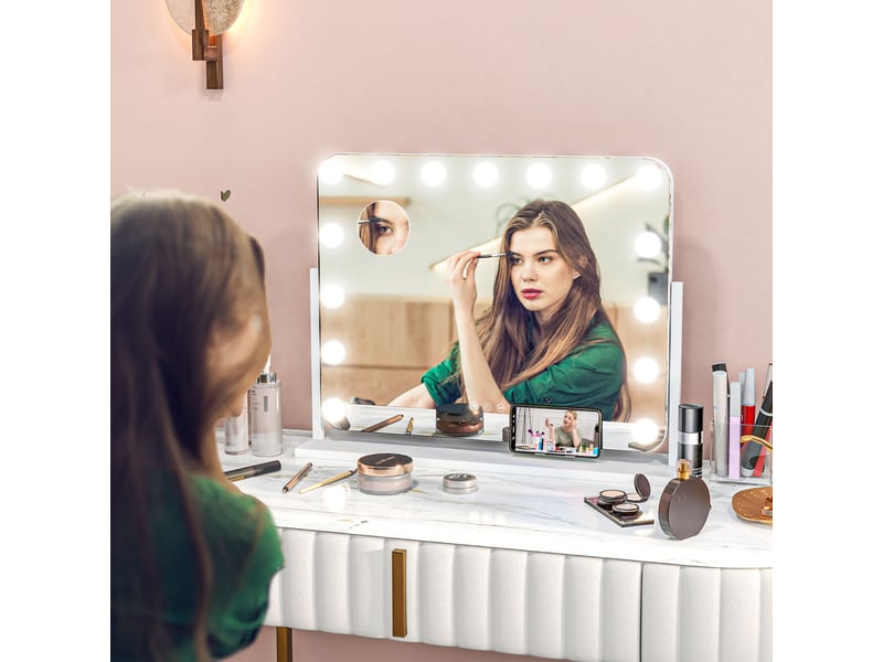  Miroir maquillage lumineux led intensité réglable miroir port grossissant de charge usb, rotation à 360° 63 x 50 cm  - Conforama D