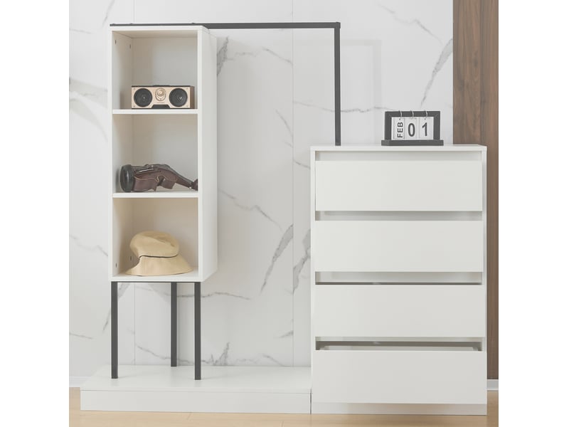  Dressing ouvert modenvie 140 x 40 x 135 cm avec 4 tiroirs et tringle blanc noir  - Conforama D