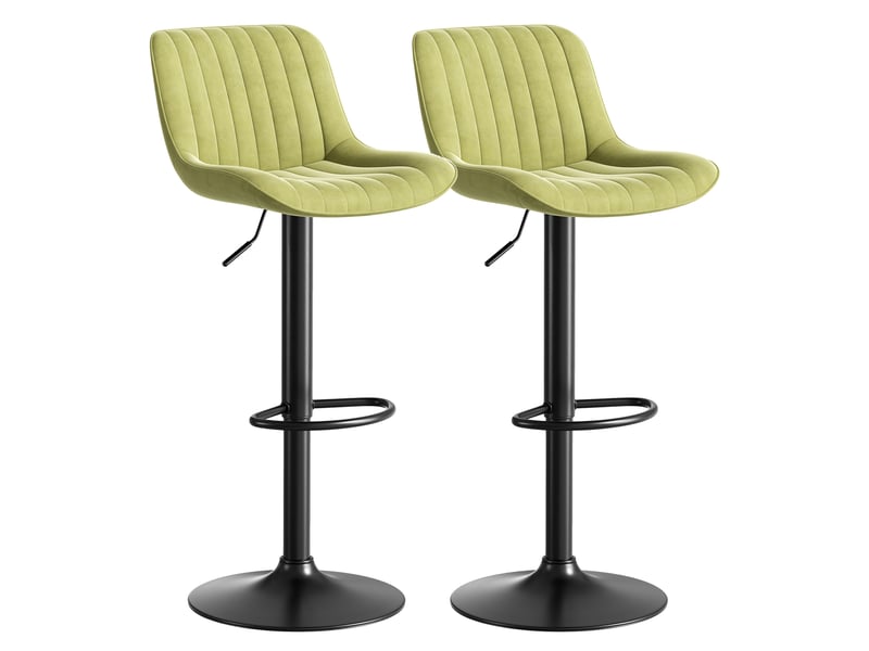  Tabouret de bar pivotant réglable en hauteur avec dossier ergonomique et assise en velours vert, base métallique  - Conforama E