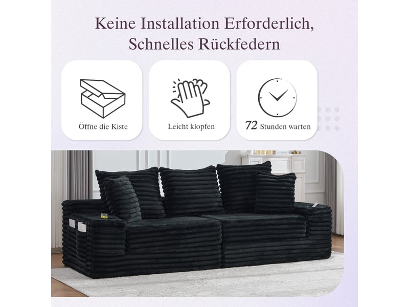 Canapé droit fixe 4 places tissu noir canapé compressible - Conforama E