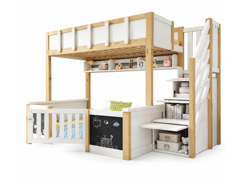 Lit superposé 90 x 200 cm, lit enfant à deux couchages, échelle, barrières de sécurité, sommier à lattes inclus, bois, naturel Morn Vibe - Conforama A