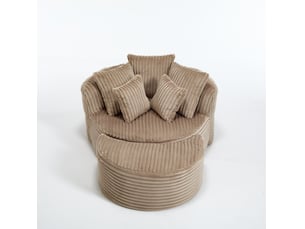 Fauteuil rond 168×123×63 cm en chenille avec repose-pieds camel et marron chicfurn