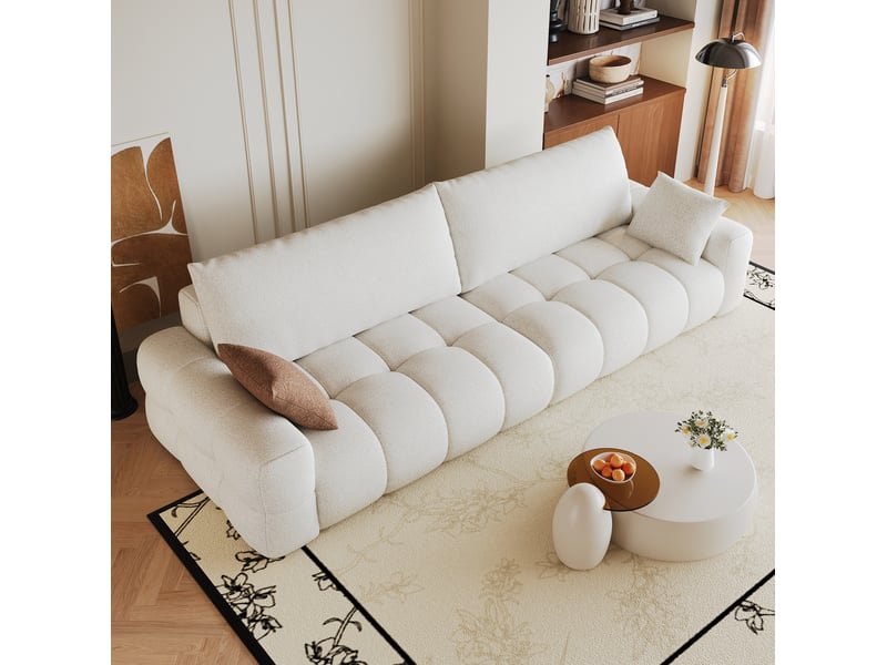  Canapé modulable modenvie 4 places avec méridienne réversible en tissu blanc crème 260 x 105 x 86 cm  - Conforama D