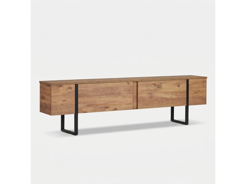  Support tv mobile moderne avec portes onera et pieds noirs - bois neutre  - Conforama A