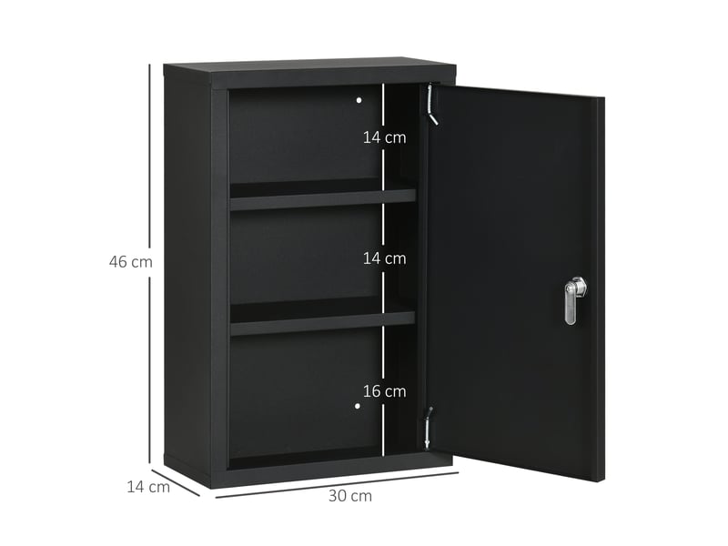 Armoire à pharmacie à 3 étagères avec serrure à clés, en acier, 30 x 14 x 46 cm, noire  - Conforama E