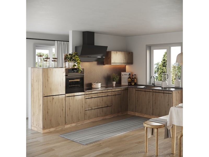  Vicco cuisine en angle, chêne artisanchêne doré, 347 x cm sans plan de travail  - Conforama C