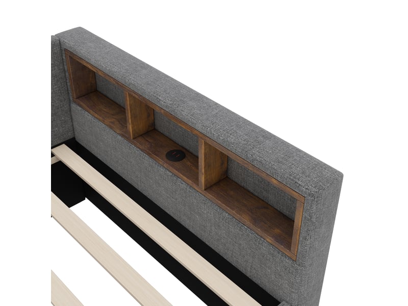  Lit banquette 90x200 avec lit gigogne, lit en lin gris avec ports usbtype c, led et rangements  - Conforama R