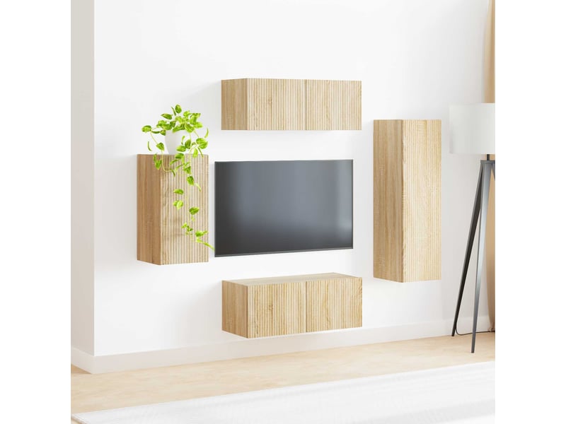  Ensemble meuble tv - banc tv - meuble de rangement 4 pcs chêne sonoma bois d'ingénierie  - Conforama D