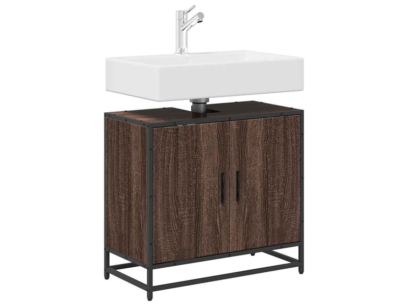  Armoire de lavabo de salle de bain chêne marron 65x33x60 cm  - Conforama D