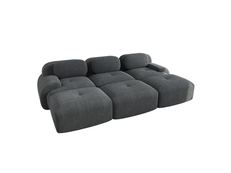  Sofa modulaire 3 places 298x178x70 cm, 3 hockers, assise 32d, prêt à installer, corduroy, gris  - Conforama A