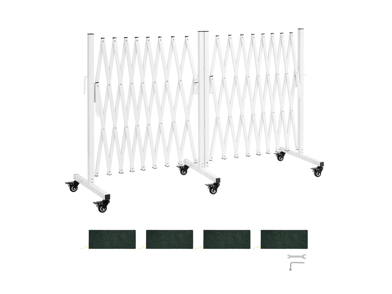 Vevor barriere de securite extensible double barriere accordeon rotative 0-180° cloture pliable 5,48 m pour terrasse, jardin, escaliers, mobile, roulettes a verrou, longueur retractee 62 cm, blanc  - Conforama A